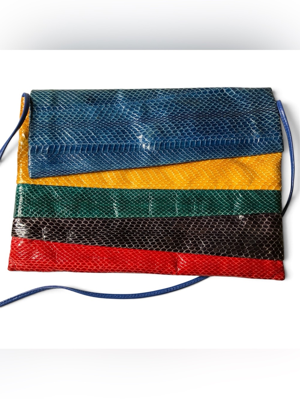 Vintage 80s 90s J. Reneé Colorblock Snakeskin Envelope Clutch Crossbody
